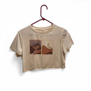 Nude Crop Top Sun ☀️ + 🌙 Moon Grafic Tee